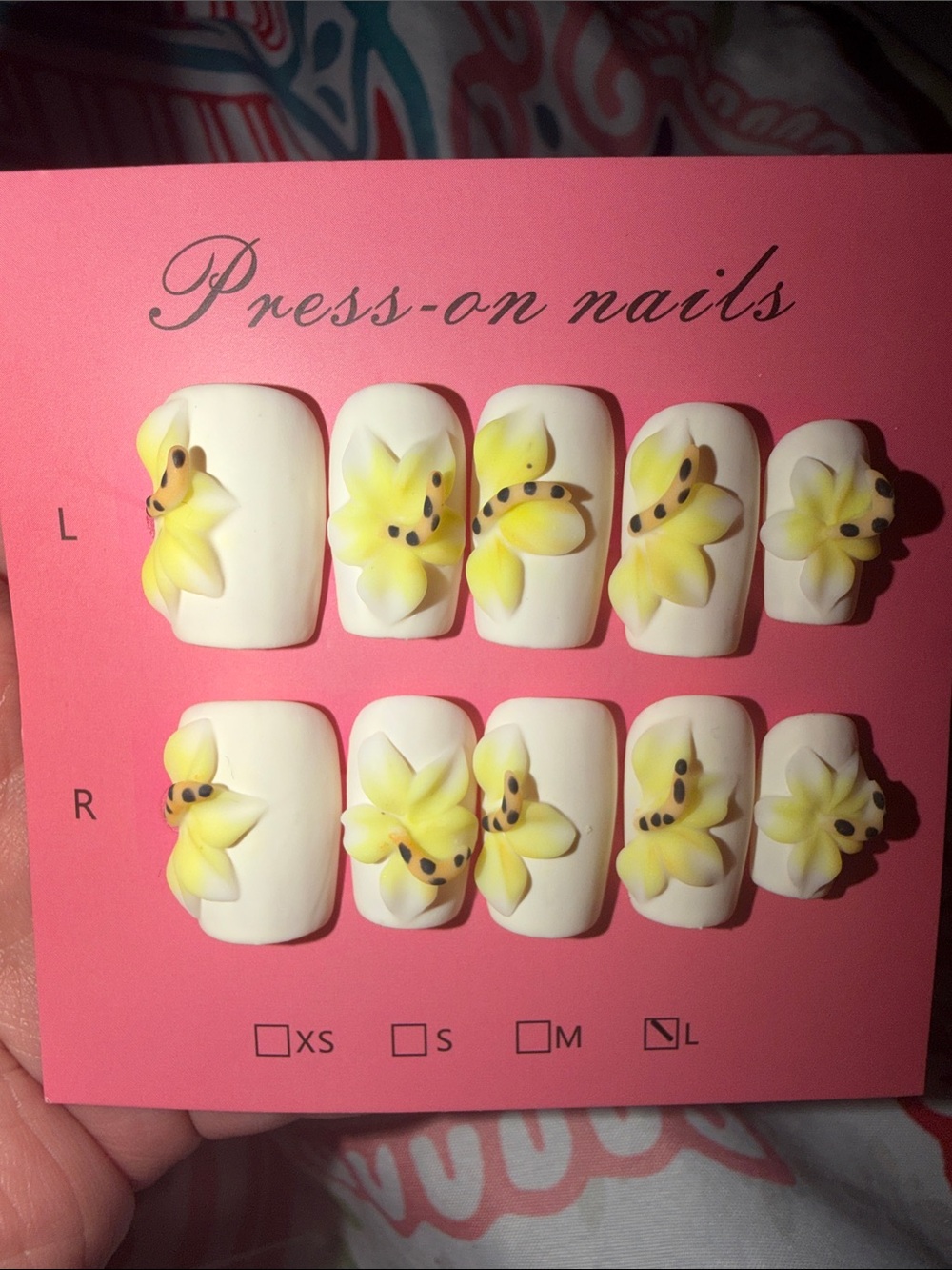 White Press-On Nails with 3D Yellow Floral Accents